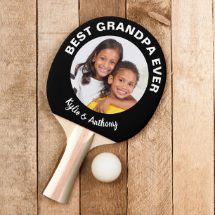 Best Grandpa Ever Custom Photo Black Ping Pong Paddle