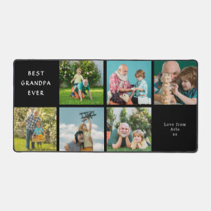 Best Grandpa Ever Custom Photo Collage Black Desk Mat