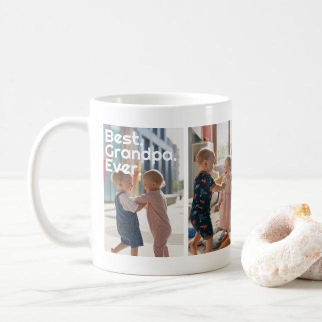 Best Grandpa Ever Custom Photo Collage Coffee Mug (With Donut)