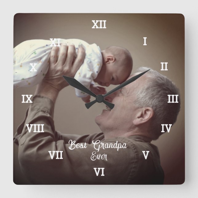 Best Grandpa Ever Custom Photo Create Your Own Pop Square Wall Clock (Front)