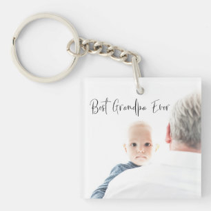 Best Grandpa Ever Custom Photo Script Modern Key Ring
