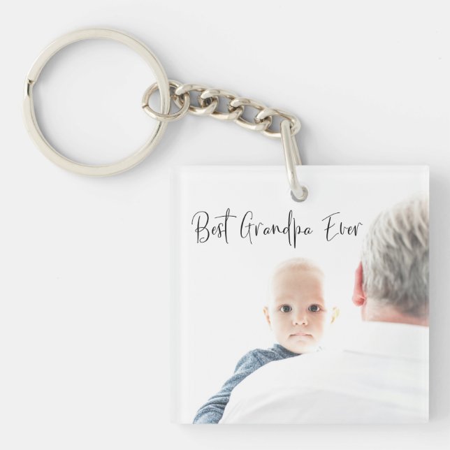 Best Grandpa Ever Custom Photo Script Modern  Key Ring (Front)