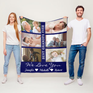 Best Grandpa Ever Custom Photos Grandchildren Name Fleece Blanket