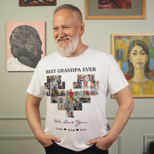 Best Grandpa Ever Custom Photos Grandchildren Name T-Shirt (Creator Uploaded)