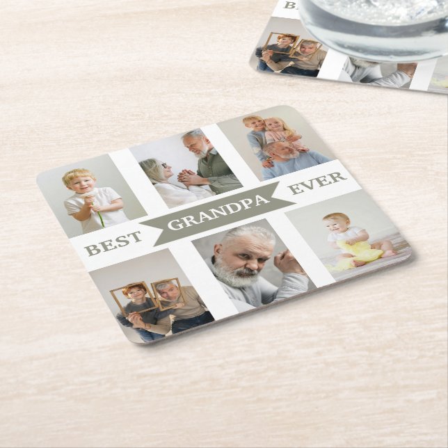 Best Grandpa Ever | Custom Photos Paper Coaster (Angled)