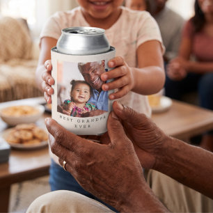 Best Grandpa Ever Family Photo Fathers Day Custom Can Cooler
