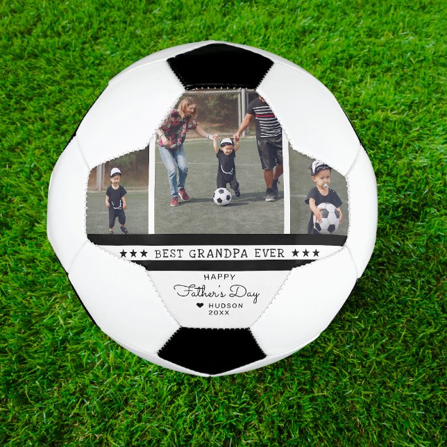 Best Grandpa Ever | Father's Day 3 Photo Collage Soccer Ball (Creator Uploaded)