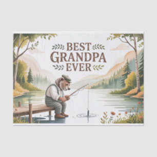 Best Grandpa Ever Fishing Bear Illustration Tissue Paper