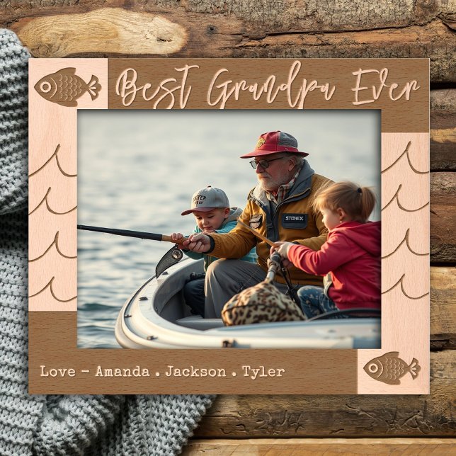 Best Grandpa Ever Fishing Waves Etched Frames (Creator Uploaded)
