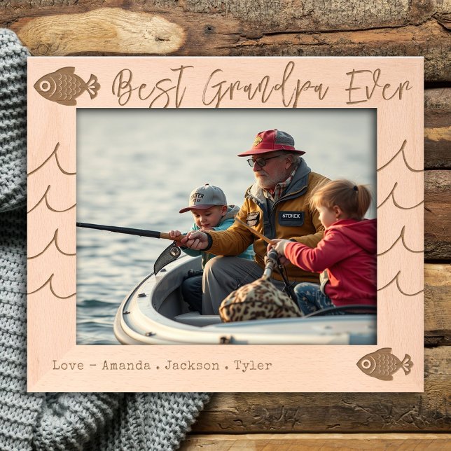 Best Grandpa Ever Fishing Waves Etched Frames (Creator Uploaded)
