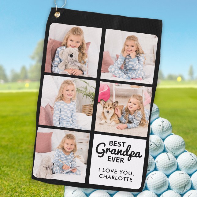 Best GRANDPA Ever - Golfer - Personalised 5 Photo Golf Towel (Creator Uploaded)