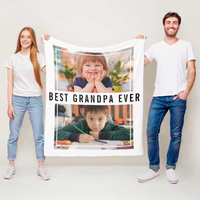Best Grandpa Ever Grandchildren 2 Photo Collage Fleece Blanket (In Situ)