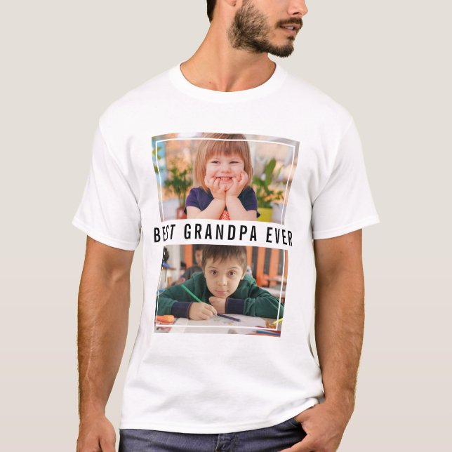 Best Grandpa Ever Grandchildren 2 Photo Collage T-Shirt (Front)