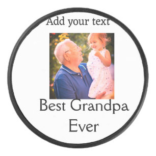 Best Grandpa ever grandfather photo name gifts tex Hockey Puck