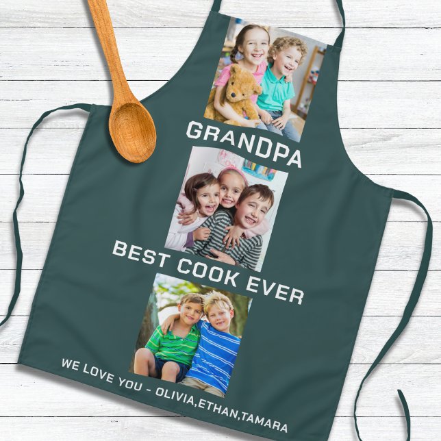 Best Grandpa Ever Grandkids 3 Photo Collage Green Apron (Best Grandpa Ever Grandkids 3 Photo Collage Green Apron
)