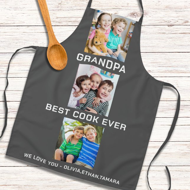 Best Grandpa Ever Grandkids 3 Photo Collage Grey Apron (Best Grandpa Ever Grandkids 3 Photo Collage Gray Apron
)