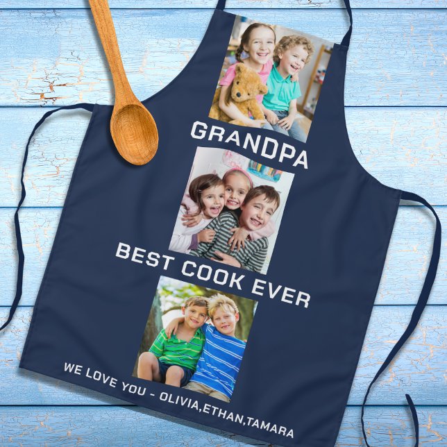 Best Grandpa Ever Grandkids 3 Photo Collage Navy Apron (Best Grandpa Ever Grandkids 3 Photo Collage Navy Apron
)