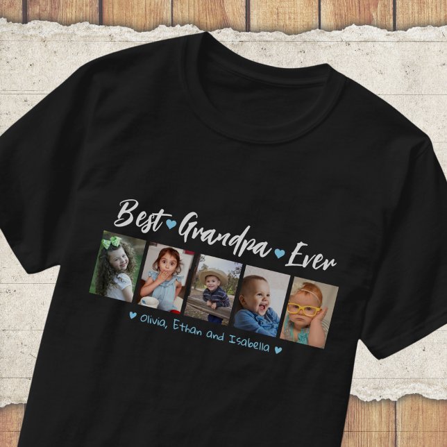 Best Grandpa Ever Grandkids 5 Photo Collage Black T-Shirt (Creator Uploaded)
