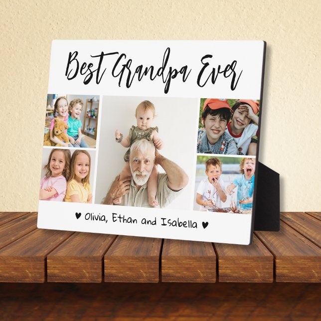Best Grandpa Ever Grandkids 5 Photo Collage White Plaque (Creator Uploaded)