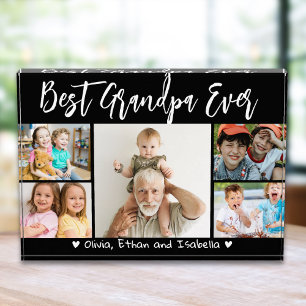 Best Grandpa Ever Grandkids  Black 5 Collage Photo Block