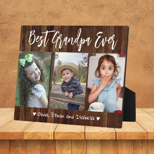 Best Grandpa Ever Grandkids Wood 3 Photo Collage Plaque