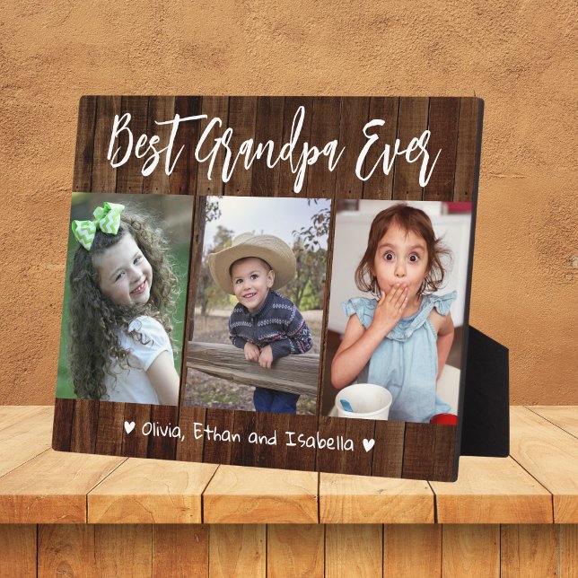 Best Grandpa Ever Grandkids Wood 3 Photo Collage   Plaque (Best Grandpa Ever Grandkids Wood 3 Photo Collage Plaque)
