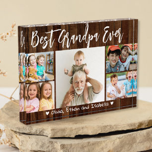 Best Grandpa Ever Grandkids Wood 5 Photo Display  Block