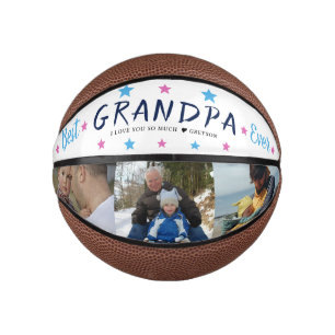 Best Grandpa Ever Hand-Lettered Photo Collage Mini Basketball