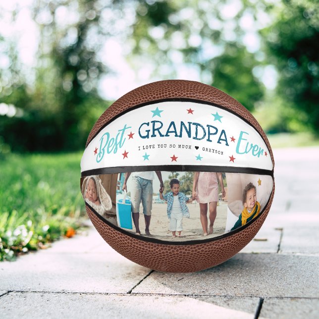 Best Grandpa Ever | Hand Lettered Photo Collage Mini Basketball (Creator Uploaded)