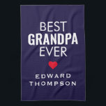 Best Grandpa Ever Heart Name White Navy Tea Towel<br><div class="desc">Best Grandpa Ever Name Heart Navy Blue. A practical gift which will show grandfather how much you care. Easily personalise the text.</div>