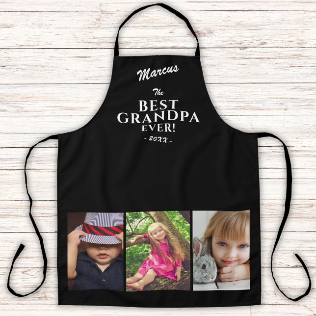 Best Grandpa Ever Keepsake 3 Photo Black Apron (Creator Uploaded)