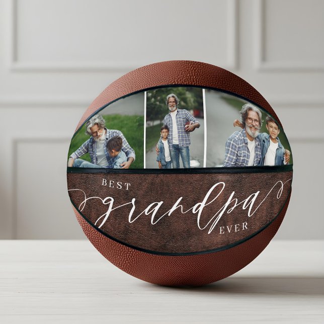 Best Grandpa Ever Leather Father's Day Photo Gift Basketball (Best Grandpa Ever Leather Father's Day Photo Gift Basketball)