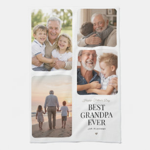 Best Grandpa Ever Modern 4 Photo Grid Father's Day Tea Towel