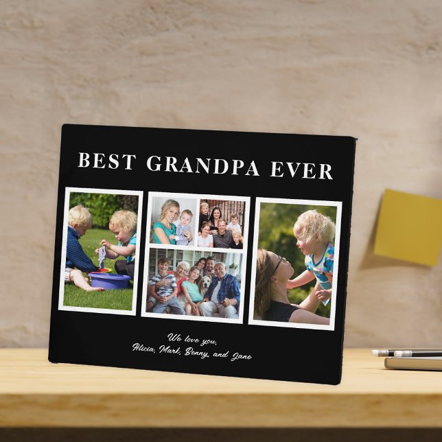 Best grandpa ever modern black and white collage plaque (Creator Uploaded)
