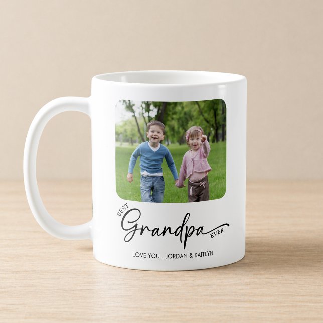 Best Grandpa Ever Modern Script 1 or 2 Photos Coffee Mug (Creator Uploaded)