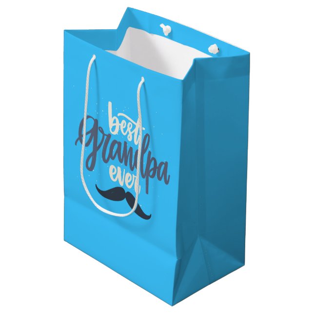 Best Grandpa Ever Mustache Blue Gift Bag (Front Angled)