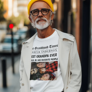 Best Grandpa Ever Personalized Newspaper Photo  T-Shirt