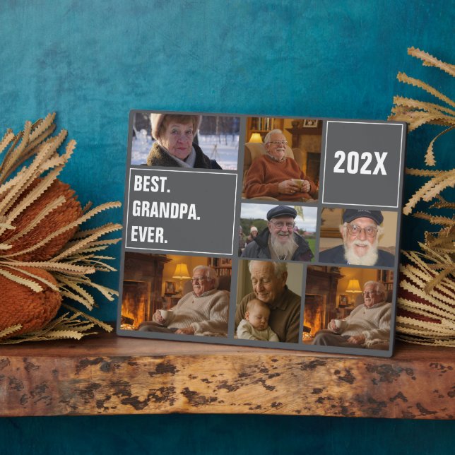 Best Grandpa Ever Photo Collage and Custom Text Plaque (Side)