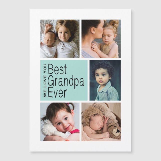 Best Grandpa Ever Photo Collage Magnetic Card (Front)