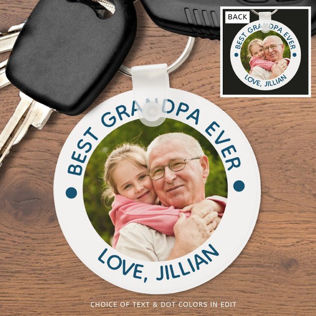 BEST GRANDPA EVER Photo Teal Blue Personalised Key Ring (Creator Uploaded)