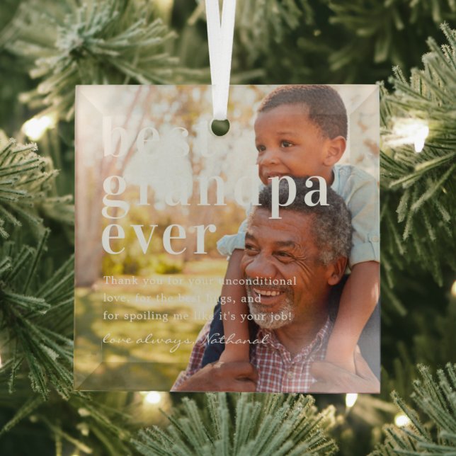 Best Grandpa Ever | Quote & Photo Gift Glass Tree Decoration (Insitu)