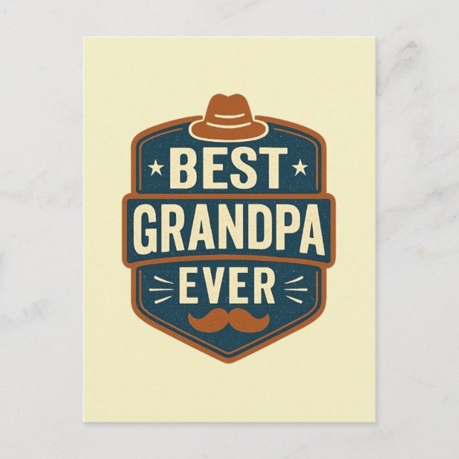 Best grandpa ever retro badge postcard (Front)