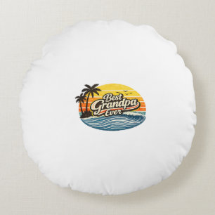 Best Grandpa Ever Retro Sunset Design Round Cushion