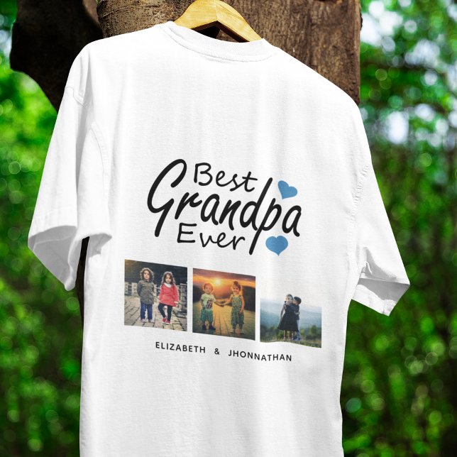 Best Grandpa Ever Script Name 3 Photo Collage Gift T-Shirt (Creator Uploaded)
