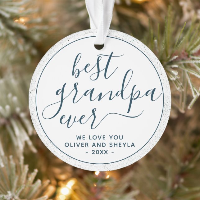 Best Grandpa Ever Script Photo on Back Keepsake  Ornament (Tree)