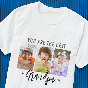 Best Grandpa Ever Three Photo Custom Gift T-Shirt
