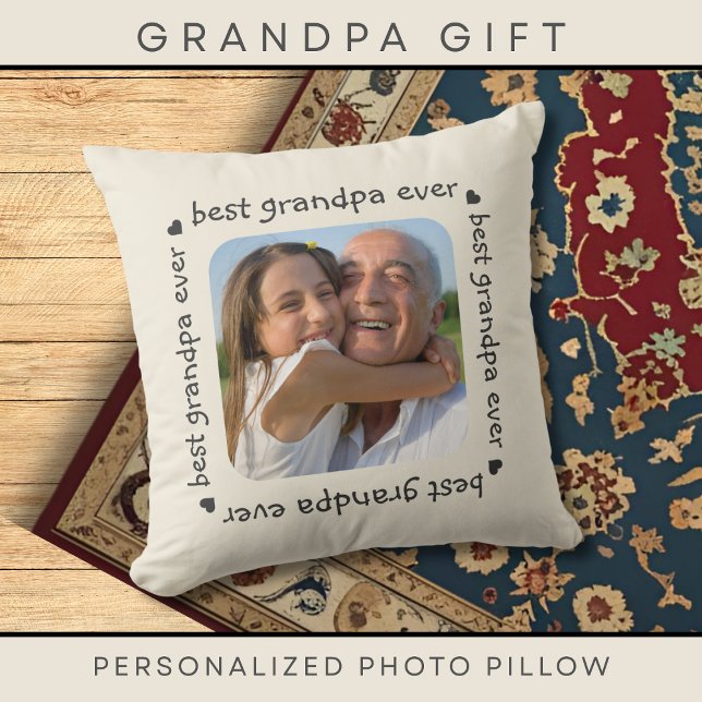 Best Grandpa Ever Typography Photo Frame Cream Cushion (Creator Uploaded)