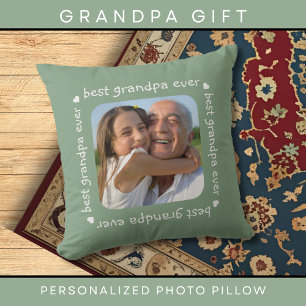 Best Grandpa Ever Typography Photo Frame Green Cushion