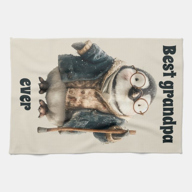 Best Grandpa Ever Winter Penguin Tea Towel (Horizontal)