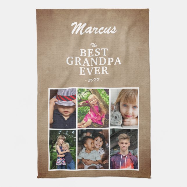 Best Grandpa Family Keepsake 6 Photo Collage  Tea Towel (Vertical)